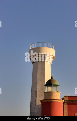 Espagne, Fuerteventura, Punta de TostÃ²n, Faro de Toston, Phare, deux anciens phares, ciel, lumière du soir Banque D'Images