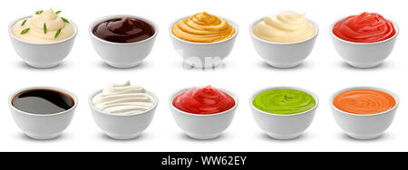 Collection de différentes sauces isolé sur fond blanc avec clipping path Banque D'Images