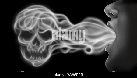Vaping danger et risque pour la sant de l'air toxique comme une personne exhale la vapeur de fume ou de vapeur en forme de crne humain partir d'une cigarette lectronique Photo Vaping danger et risque pour la sant de l'air toxique comme une personne exhale la vapeur de fume ou de vapeur en forme de crne humain partir d'une cigarette lectronique Photo