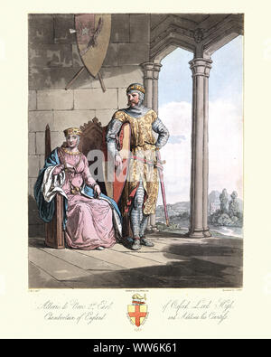 Vintage gravure d'Aubrey de Vere, comte d'Oxford (ch. 1163 - 1214), Maître héréditaire chambellan de l'Angleterre, servi dans le cadre de campagnes militaires Banque D'Images