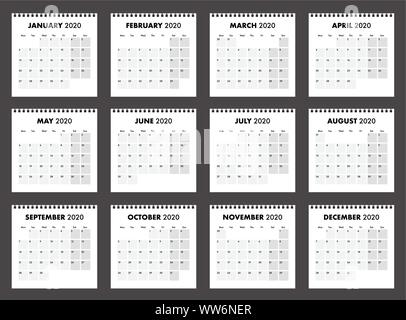 Un calendrier 2020 avec bind fil Illustration de Vecteur