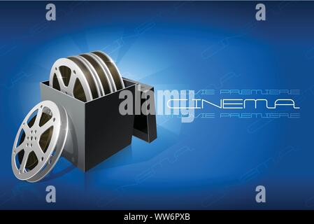 Première du film, cinéma première soirée d'ouverture, de dialogue avec les bobines de bandes, pour projecteur de film Illustration de Vecteur