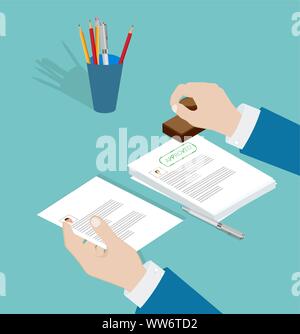 Vecteur d'un homme part avec l'approbation du document d'application de timbres Illustration de Vecteur