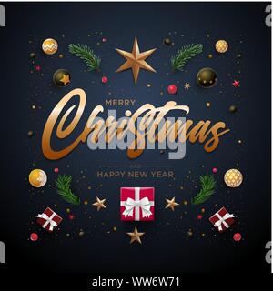 Joyeux Noël et Nouvel An carte de souhaits design. Éléments de décoration de Noël. Vector illustration. Illustration de Vecteur