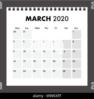 Un calendrier 2020 avec bind fil Illustration de Vecteur