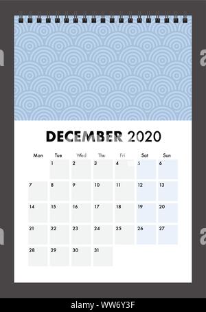 Un calendrier 2020 avec bind fil Illustration de Vecteur