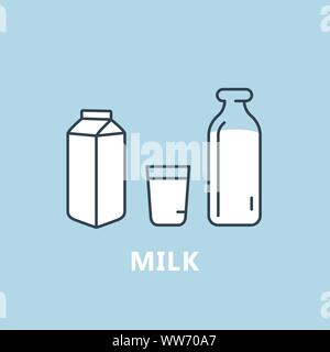 L'icône de produits laitiers - lait, bouteille et verre de lait Illustration de Vecteur