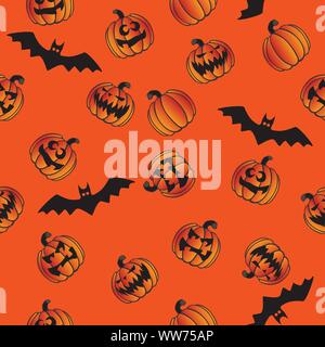 Jack O' Lantern Halloween citrouilles et chauves-souris Motif répétitif sans couture Vector Illustration Illustration de Vecteur