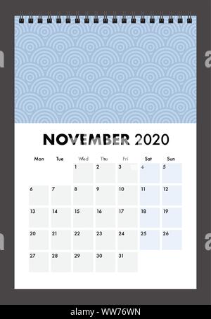 Un calendrier 2020 avec bind fil Illustration de Vecteur