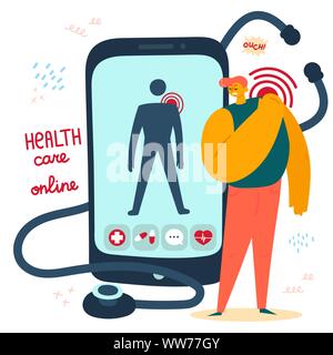 L'aide médicale en ligne. Illustration de Vecteur