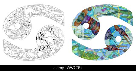 Signe astrologique CANCER rétro mignon zentangle stylisée à vector Illustration de Vecteur