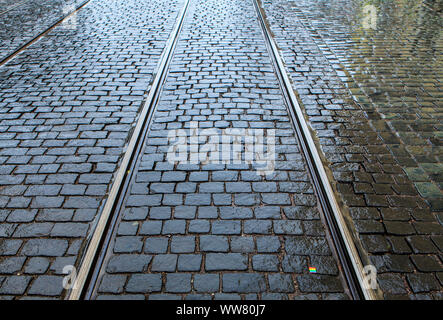 Les rails du tramway de Dresde, Saxe, Allemagne, Europe Banque D'Images