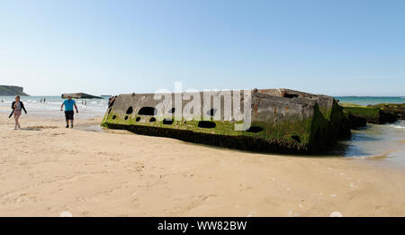 Mulberry B port de la plage d'or, D-Day, Arromanches-les-Bains, Calvados, Basse-Normandie, Manche, France Banque D'Images