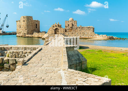 Croisés du Château de la mer Saïda Saïda dans le sud du Liban Moyen Orient Banque D'Images