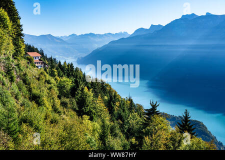 Le lac de Brienz, vue depuis le belvédère Harder Kulm, Interlaken, Alpes Bernoises, Suisse Banque D'Images