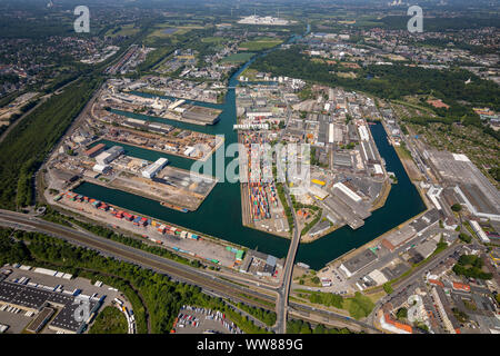 Vue aérienne port intérieur, Dortmund, Dortmunder Hafen AG, terminal conteneurs Dortmund GmbH, Dortmund, l'infrastructure ferroviaire GmbH DE GmbH, Dortmund, Ruhr, Rhénanie du Nord-Westphalie, Allemagne Banque D'Images