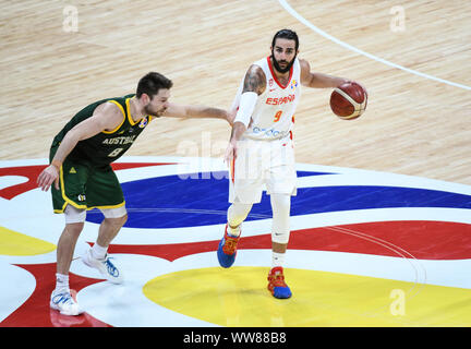 Ricky Rubio (Espagne) contre l'Australie. Coupe du Monde de Basket-ball de la FIBA, Chine 2019, demi-finale Banque D'Images