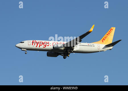 ISTANBUL, TURQUIE - Juillet 03, 2019 : Pegasus Airlines Boeing 737-82R CN (40726) à l'atterrissage de l'aéroport Sabiha Gökçen. Banque D'Images