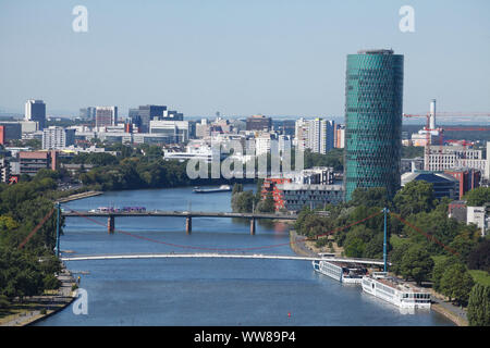 Pont Principal avec Untermain et Holbeinsteg et Tour Westhafen, vue de l'Domturm, Francfort, Hesse, Germany, Europe Banque D'Images