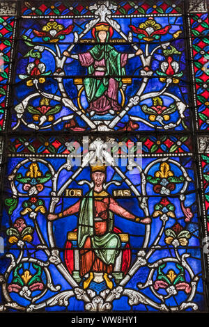 L'Angleterre, Kent, Canterbury, la Cathédrale de Canterbury, vitrail représentant des scènes de la vie du Christ Banque D'Images