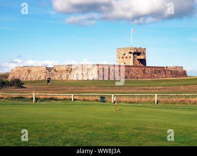 Fortifications côtières sur le Club de Golf Royal Jersey, Channel Islands. Banque D'Images