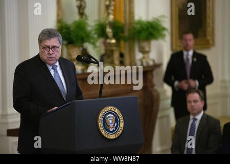 9 septembre 2019, Washington, District of Columbia, United States USA : Le procureur général William P. Barr parle lors d'une cérémonie à l'Est Chambre à la Maison Blanche à Washington D.C., États-Unis le 9 septembre 2019. ..Credit : Stefani Reynolds / CNP/AdMedia (crédit Image : © Stefani Reynolds/AdMedia via Zuma sur le fil) Banque D'Images