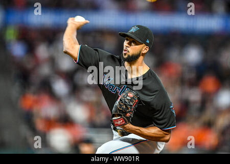 San Francisco, Californie, USA. 13 Sep, 2019. Le lanceur partant des Marlins de Miami plage de Alcantara (22) en action au cours de la MLB match entre les Marlins de Miami et San Francisco Giants au parc d'Oracle à San Francisco, Californie. Chris Brown/CSM/Alamy Live News Banque D'Images