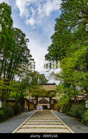 Wakayama, Japon - 23 juillet 2019 : marches de pierre menant à l'entrée du temple Kongobuji, initialement construit en 1593 par Toyotomi Hideyoshi à comme Banque D'Images