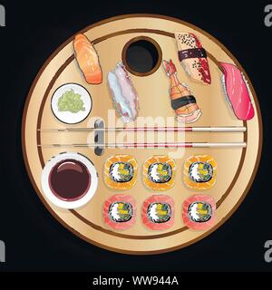 Nigiri seti Sush illustration isolé. Vue d'en haut. Illustration de Vecteur