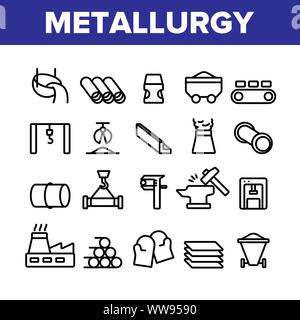 Les éléments de la cueillette de la métallurgie Vector Icons Set Illustration de Vecteur