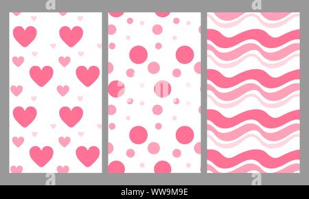 Les modèles sans couture bébé fille ensemble. Collection ornements dans des tons roses avec différentes textures pour les enfants tissu et textile. Vector illustration. Illustration de Vecteur