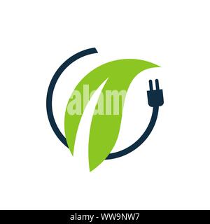 L'énergie verte et les feuilles des bouchons électrique vecteur modèle de conception de logo icône Illustration de Vecteur