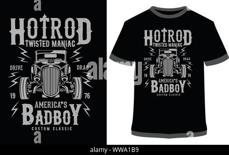 T-shirt vecteur de conception - Hot Rod Twisted Maniac America's Bad Boy Illustration de Vecteur