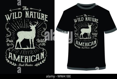 Nature sauvage vecteur Conception de cerfs, typographie, T-shirt graphiques, pour autocollant ou l'impression pour le T-shirt Illustration de Vecteur