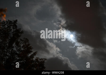 Berlin, Allemagne. Sep 12, 2019. La lune est partiellement couvert par les nuages dans la nuit. Credit : Jens Kalaene Zentralbild-/dpa/ZB/dpa/Alamy Live News Banque D'Images