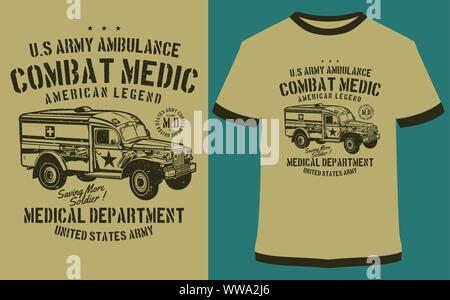 Ambulance de l'armée américaine pour les graphiques vectoriels, autocollant ou l'impression pour le T-shirt et affiches Illustration de Vecteur