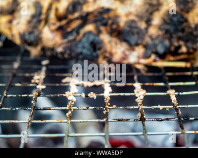 Peau de poisson grillé sur charbon de bois chaud jusqu'à ce que Black et scorched Banque D'Images