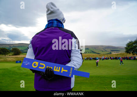 Auchterarder, Ecosse, Royaume-Uni. 14Th Sep 2019. Samedi matin Foresomes correspond à 2019 Solheim Cup sur le cours du Centenaire à Gleneagles. Sur la photo ; Marshall à côté du 4e vert. Credit : Iain Masterton/Alamy Live News Banque D'Images