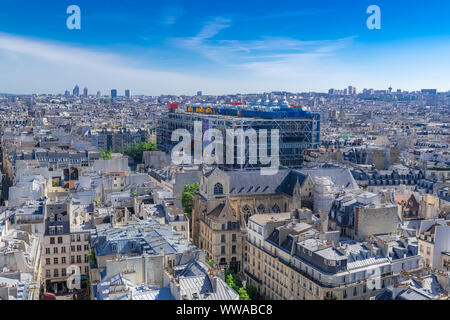 Paris, France, le Centre Pompidou, vue aérienne de la ville Banque D'Images