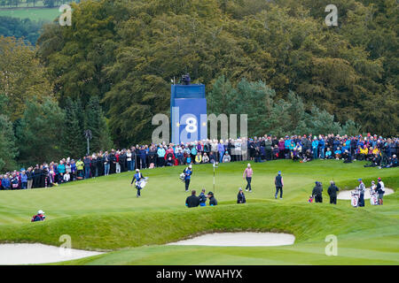 Auchterarder, Ecosse, Royaume-Uni. 14Th Sep 2019. Samedi matin Foresomes correspond à 2019 Solheim Cup sur le cours du Centenaire à Gleneagles. Sur la photo ; vue sur la 8e vert avec le 1er mars à l'affiche. Credit : Iain Masterton/Alamy Live News Banque D'Images