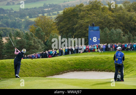 Auchterarder, Ecosse, Royaume-Uni. 14Th Sep 2019. Samedi matin Foresomes correspond à 2019 Solheim Cup sur le cours du Centenaire à Gleneagles. Céline Boutier ; de l'Europe à l'approche 8e vert. Credit : Iain Masterton/Alamy Live News Banque D'Images