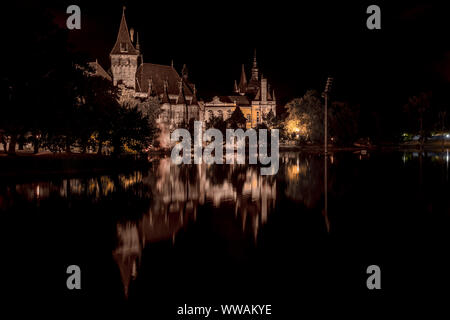 Château Vajdahunyad la nuit à Budapest Hongrie Banque D'Images