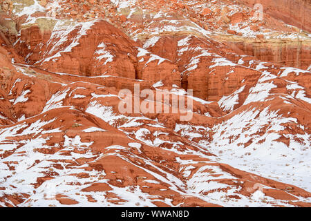 Neige fraîche dans le haut désert, Capitol Reef National Park, Utah, USA Banque D'Images