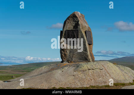 Dans Westiceland Bjarg pierre momorial illustrant une histoire courte de la Grettis saga forte de la Grettis, fils d'Asmund Longhair Banque D'Images