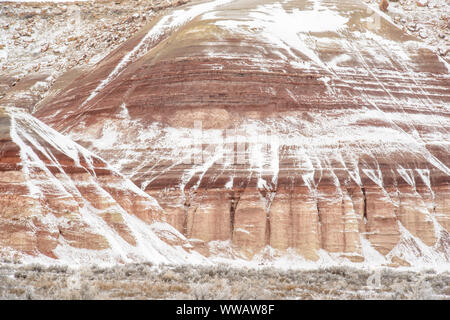 Neige fraîche et grès érodées, Hanksville, Utah, USA Banque D'Images