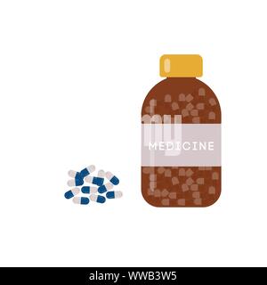 Médecine, Pharmacie, Hôpital ensemble de drogues avec des étiquettes. Ces médicaments, la pharmacie concept. Vector illustration Illustration de Vecteur
