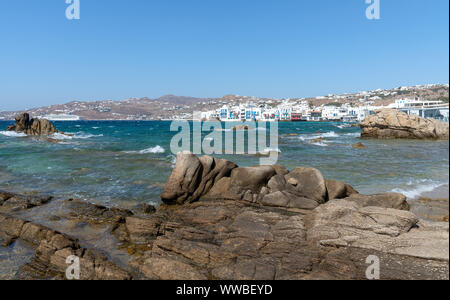 Vue sur Chora village ( Petite Venise ) - l'île de Mykonos Cyclades - Grèce - mer Egéé Banque D'Images