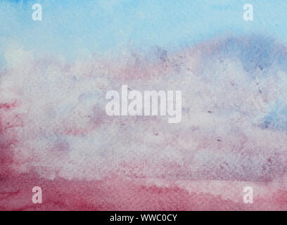 Lumineux avec aquarelle colorée avc et spray sur papier , Abstract background et texture à la main tirés avec bleu violet et rose pastel, nuages ciel Banque D'Images