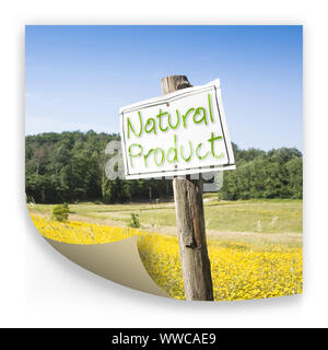 Pancarte à la campagne avec 'produit naturel' sur elle - notion de droit Banque D'Images