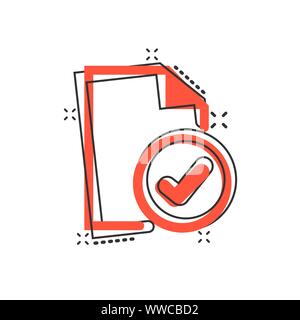 Icône de document de conformité dans le style comique. Cartoon vector illustration processus approuvé sur blanc fond isolé. Business case splash concept Illustration de Vecteur